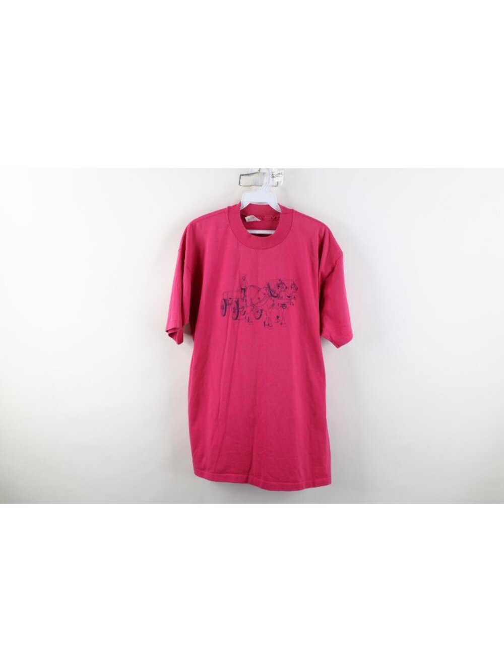 Vintage 80s 90s Streetwear Womens XL Faded Horse Drawn Carriage T-Shirt Pink USA
